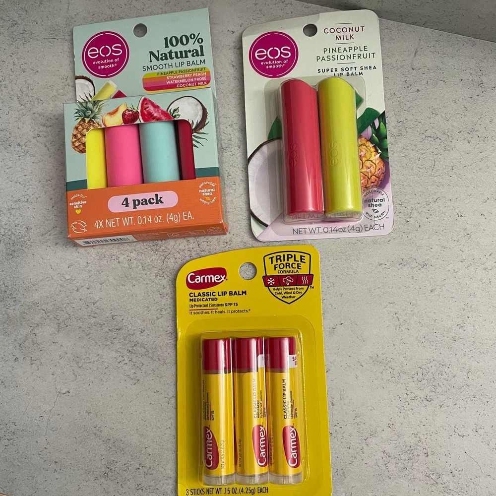 Eos Lip Balm and Carmex - 3 Pack, 9 Sticks